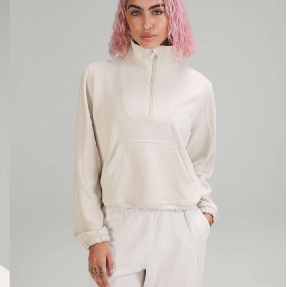 Lululemon Brushed Softstreme Ribbed Half Zip White Opal 6